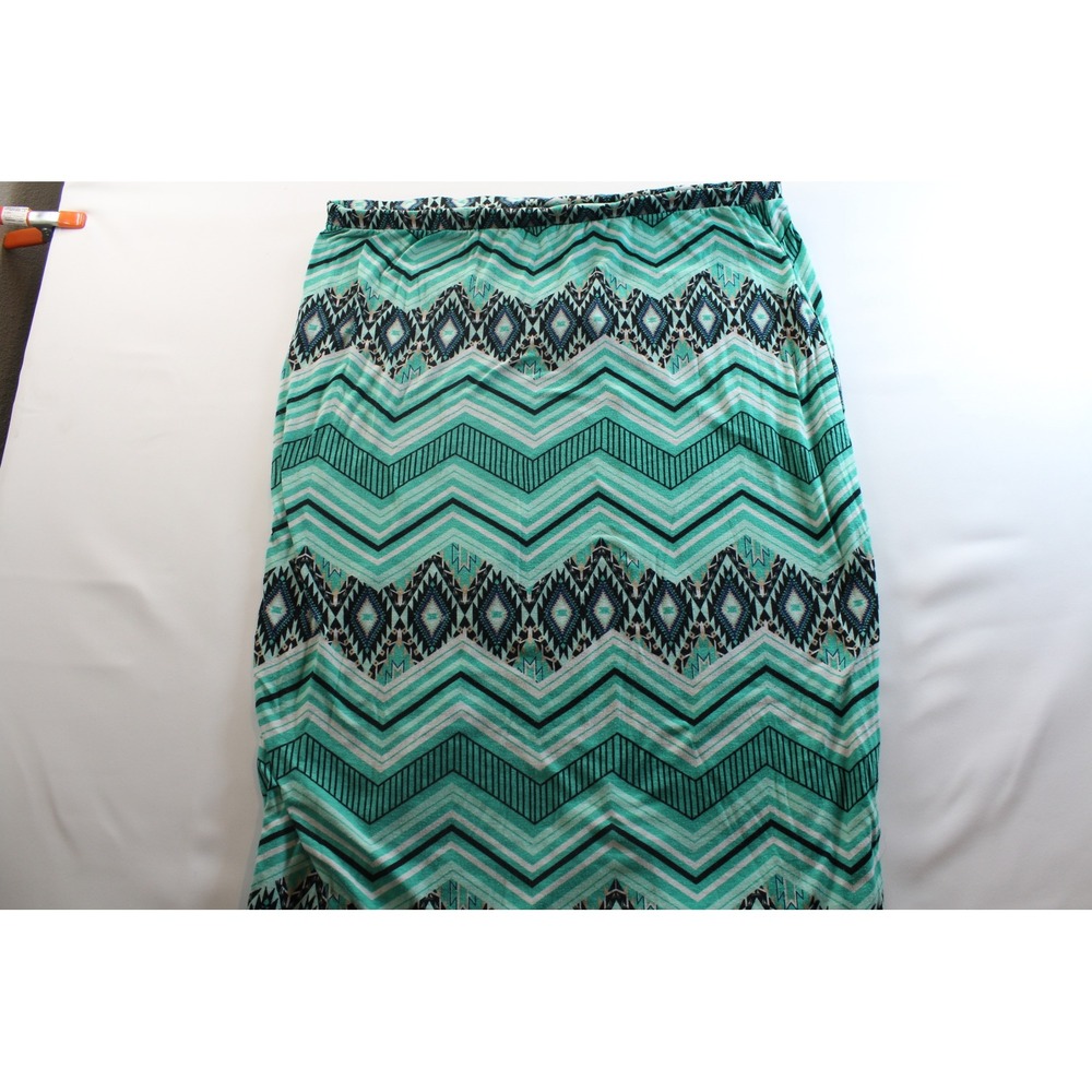 Bobbie Brooks Plus Size 3X Teal Chevron Geometric Tribal Print Maxi Skirt Long